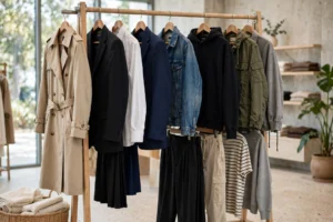 Curated clothing rack with elegant fashion pieces